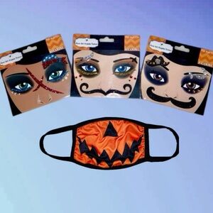 🎃 NEW Gothic Punk Tattoo Eye Decals  Art Gems & Pumpkin Smile Fashion Face Mask